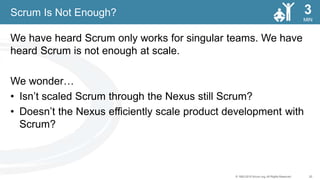 20© 1993-2015 Scrum.org, All Rights Reserved
MIN
3
We have heard Scrum only works for singular teams. We have
heard Scrum ...