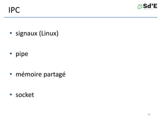 IPC
• signaux (Linux)
• pipe
• mémoire partagé
• socket
34
 
