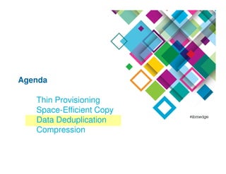 Thin Provisioning
Space-Efficient Copy
Data Deduplication
Compression
Agenda
 