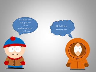 Hola Felipe
como estas
Un poco mal
por que me
están
molestando en
el colegio
 