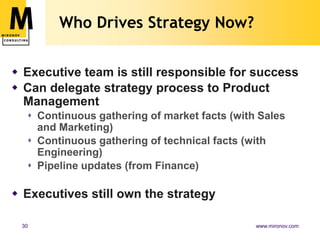 When to Hire a Product ManagerMy personal biasFull-time product manager no later than employee #25Reports to Marketing or Engineering (whichever has stronger PM background)PM probably also covers Product Marketing, technical Business Development for a while