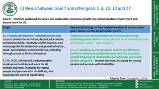 C) Nexus between Goal 7 and other goals 5, 8, 10, 13 and 17
Target Approach/strategy on how implementation of actions unde...