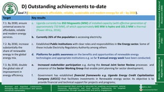 Target Key results
7.1. By 2030, ensure
universal access to
affordable, reliable
and modern energy
services.
7.2. By 2030,...