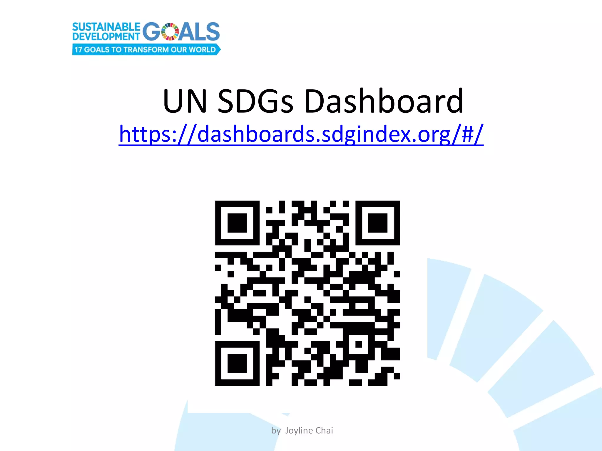 UN SDGs Dashboard
https://dashboards.sdgindex.org/#/
by Joyline Chai
 