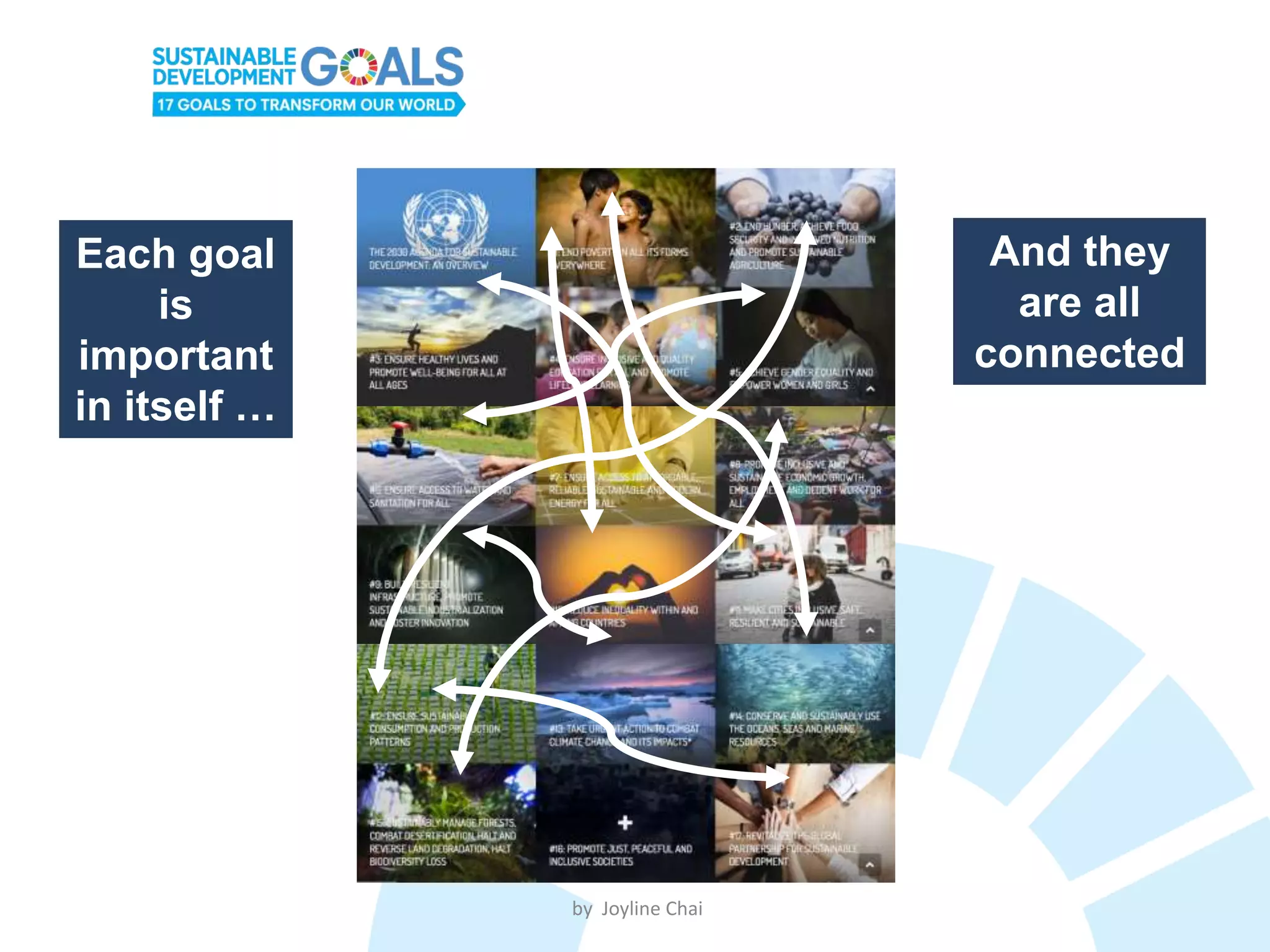 Each goal
is
important
in itself …
And they
are all
connected
by Joyline Chai
 