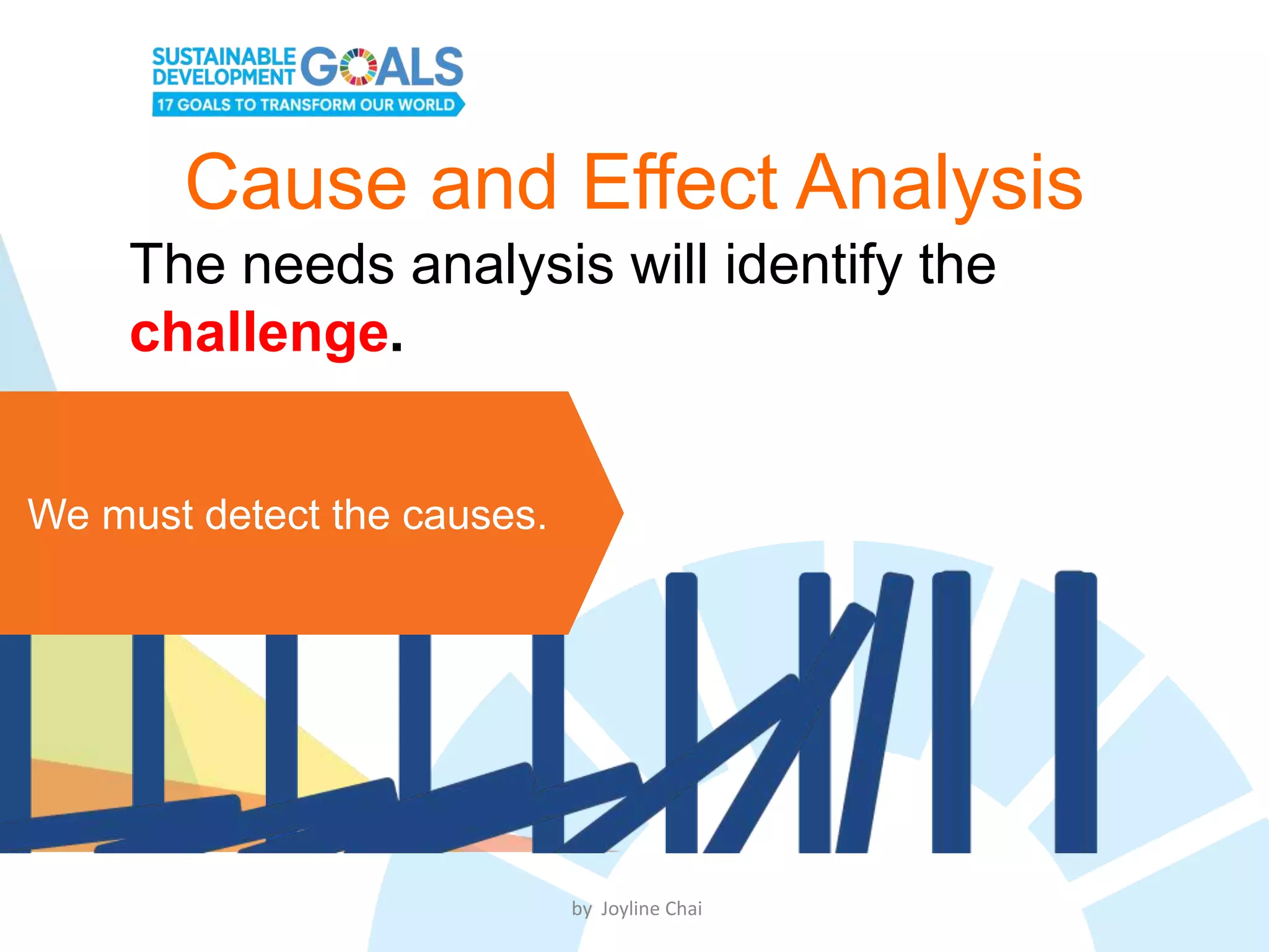 Cause and Effect Analysis
The needs analysis will identify the
challenge.
We must detect the causes.
by Joyline Chai
 