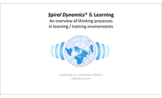 Spiral	
  Dynamics®	
  &	
  Learning
 An	
  overview	
  of	
  thinking	
  processes
in	
  learning	
  /	
  training	
  environments




       developed	
  by:	
  Eric	
  Bochene	
  ℗2011
               XoMoXnyc.com
 