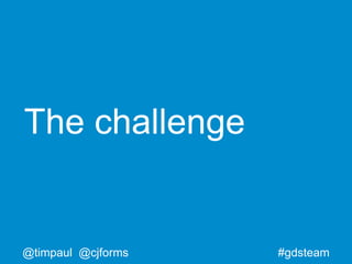 #gdsteam@timpaul @cjforms
The challenge
 