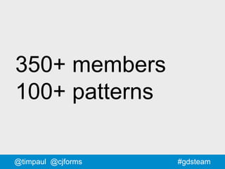 #gdsteam
350+ members
100+ patterns
@timpaul @cjforms
 