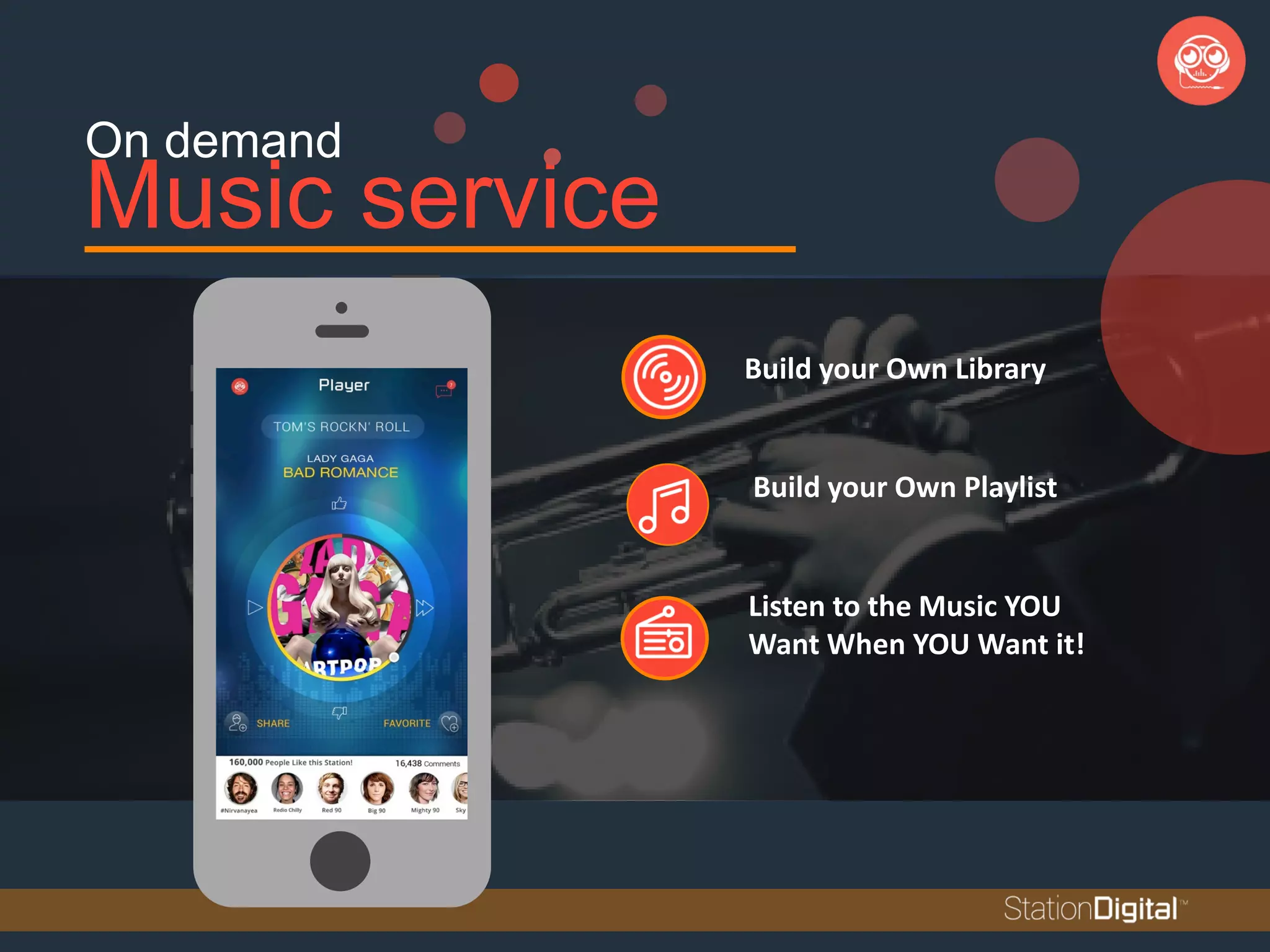 Build your Own Library
Listen to the Music YOU
Want When YOU Want it!
Build your Own Playlist
On demand
Music service
 