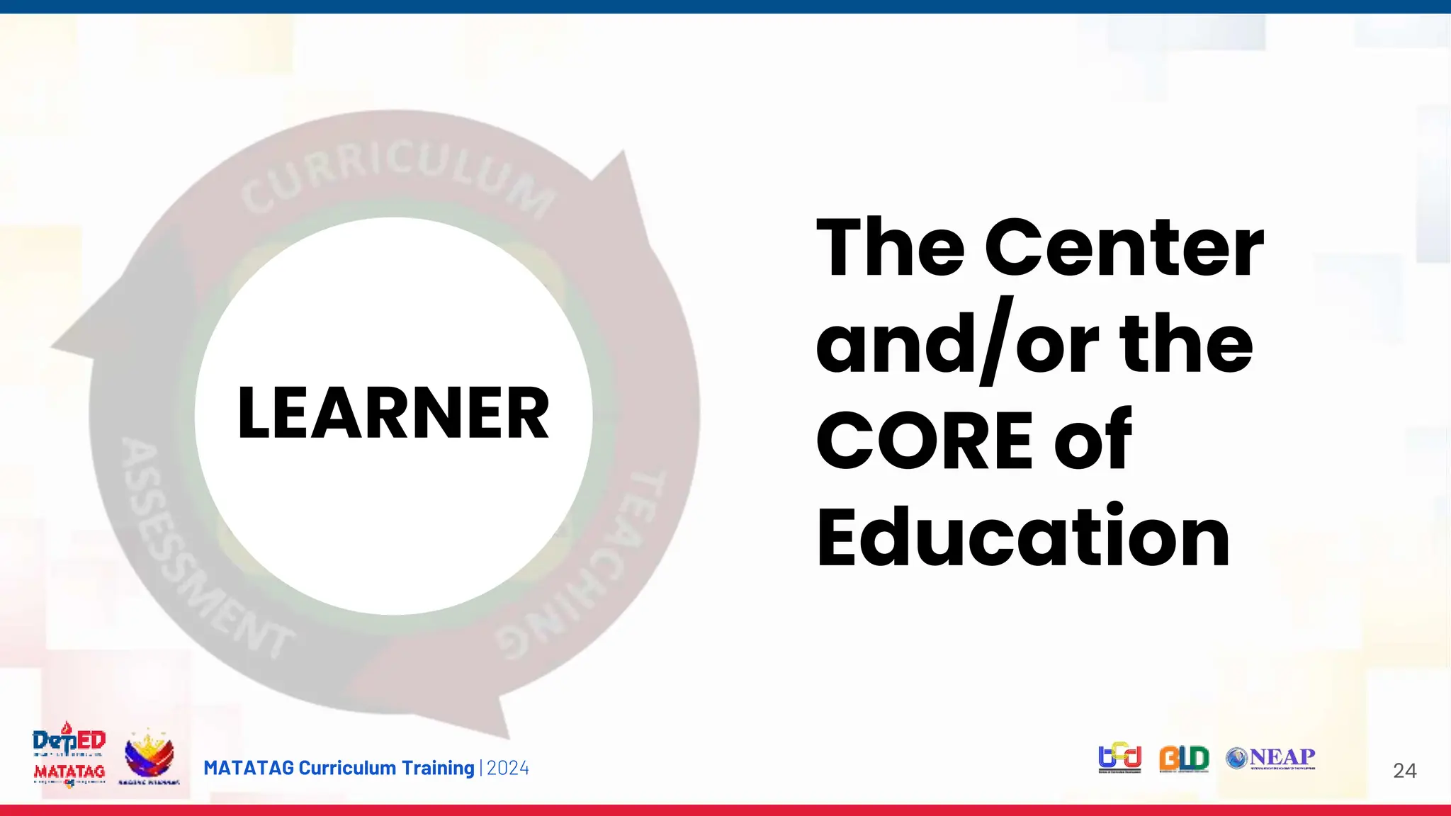MATATAG Curriculum Training | 2024 24
The Center
and/or the
CORE of
Education
LEARNER
 