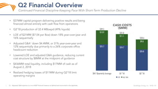 •
•
•
•
•
•
•
$25.7 $24.7
$20.8
$13.9
$11.1
$9.8
2017 Quarterly Average Q1 '18 Q2 '18
LOE Adj. G&A
$39.5
$35.8
$30.6
 