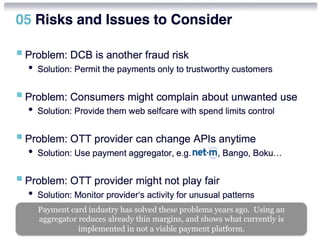 Payment card industry has solved these problems years ago. Using an 
aggregator reduces already thin margins, and shows what currently is 
implemented in not a viable payment platform. 
 