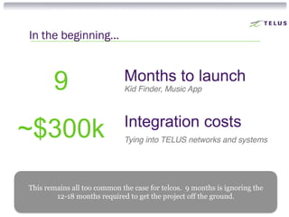 This remains all too common the case for telcos. 9 months is ignoring the 
12-18 months required to get the project off the ground. 
 