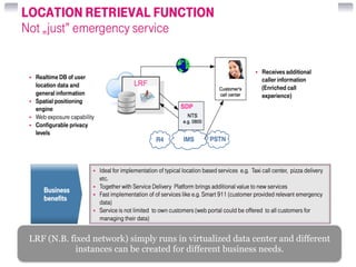 LRF (N.B. fixed network) simply runs in virtualized data center and different 
instances can be created for different business needs. 
 