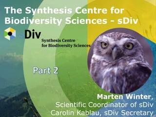 The Synthesis Centre for
Biodiversity Sciences - sDiv
Marten Winter,
Scientific Coordinator of sDiv
Carolin Kablau, sDiv Secretary
 