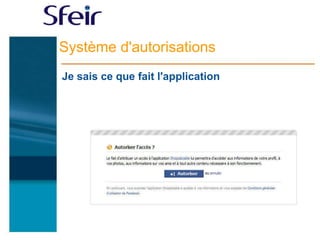 Système d'autorisations
Je sais ce que fait l'application
 