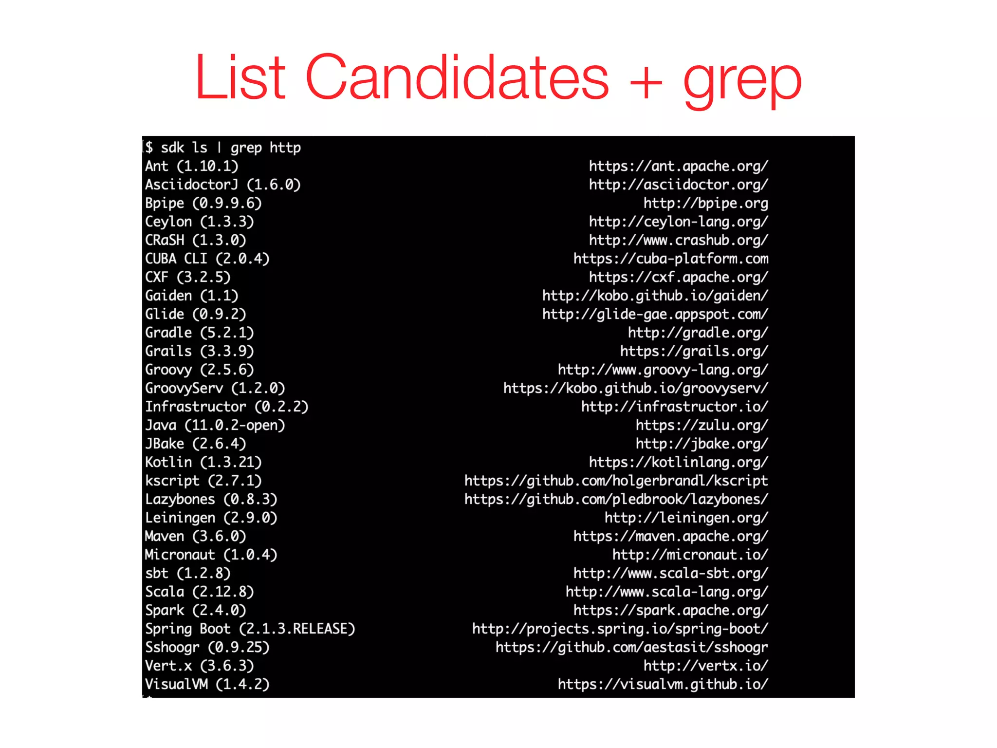 List Candidates + grep
 