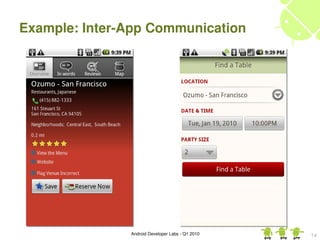Example: Inter­App Communication




               Android Developer Labs ­ Q1 2010   14
 