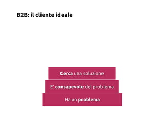 B2B: il cliente ideale




                 Cerca una soluzione

             E’ consapevole del problema

                   Ha un problema
 