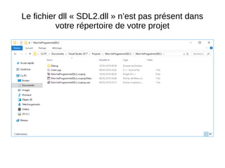Le fichier dll « SDL2.dll » n’est pas présent dans
votre répertoire de votre projet
 