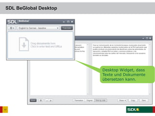 SDL BeGlobal Desktop
17
Desktop Widget, dass
Texte und Dokumente
übersetzen kann.
 