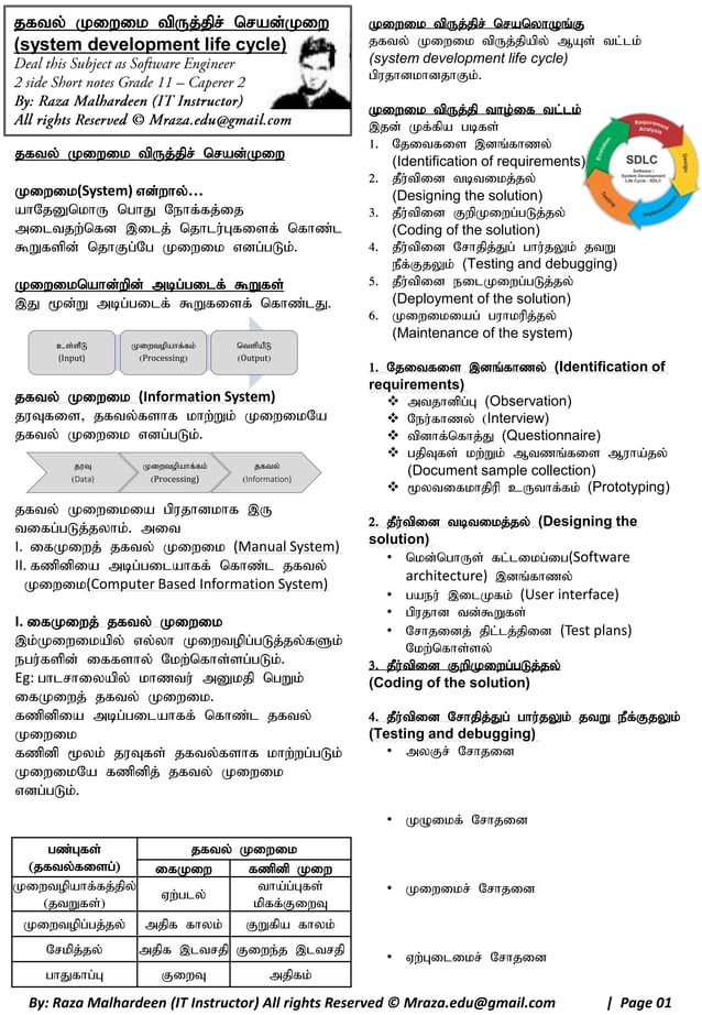 SDLC - ICT Grade 11 Chapter 2 Tute Tamil Medium Sri Lanka | PDF ...