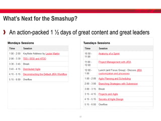 What’s Next for the Smashup?
An action-packed 1 ½ days of great content and great leaders
33
 
