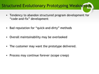 Paghdalyogesh@gmail.com
Structured Evolutionary Prototyping Weaknesses
• Tendency to abandon structured program development for
“code-and-fix” development
• Bad reputation for “quick-and-dirty” methods
• Overall maintainability may be overlooked
• The customer may want the prototype delivered.
• Process may continue forever (scope creep)
 