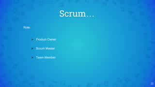 Scrum…
20
Role:
 Product Owner
 Scrum Master
 Team Member
 