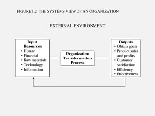 FIGURE 1.2 THE SYSTEMS VIEW OF AN ORGANIZATION
EXTERNAL ENVIRONMENT
 