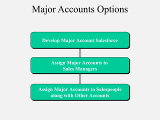 Develop Major Account Salesforce
Assign Major Accounts to
Sales Managers
Assign Major Accounts to Salespeople
along with Other Accounts
Major Accounts Options
 