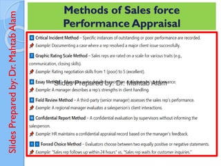 Slides
Prepared
by:
Dr.
Mahtab
Alam Methods of Sales force
Performance Appraisal
 