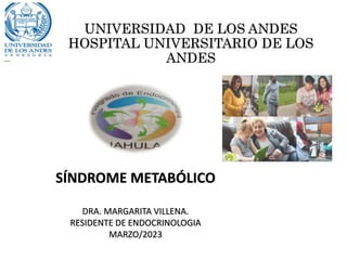 UNIVERSIDAD DE LOS ANDES
HOSPITAL UNIVERSITARIO DE LOS
ANDES
SÍNDROME METABÓLICO
DRA. MARGARITA VILLENA.
RESIDENTE DE ENDOCRINOLOGIA
MARZO/2023
 