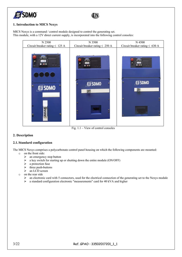 Sdmo micsnexyscontrol panelmanual PDF
