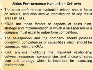 Evaluation and Control of Sales Performance
