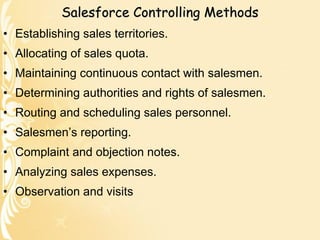 Evaluation and Control of Sales Performance