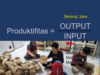 Barang/ Jasa
Men,
Money,
Methods
Materials,
Machines
Produktifitas =
INPUT
OUTPUT
 