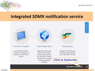 IMF Statistics Department
Integrated SDMX notification service
1510/18/2016
 