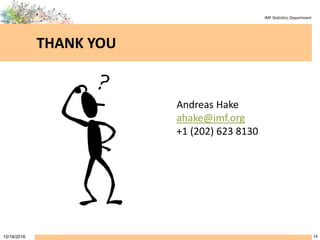 IMF Statistics Department
THANK YOU
1610/18/2016
Andreas Hake
ahake@imf.org
+1 (202) 623 8130
 
