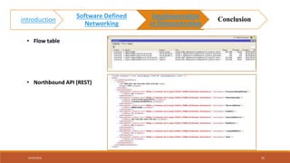 • Flow table
• Northbound API (REST)
02/05/2018 25
introduction
Software Defined
Networking
Implémentation
et Démonstration
Conclusion
 