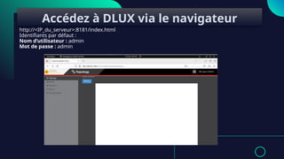 http://<IP_du_serveur>:8181/index.html
Identifiants par défaut :
Nom d’utilisateur : admin
Mot de passe : admin
Accédez à DLUX via le navigateur
 