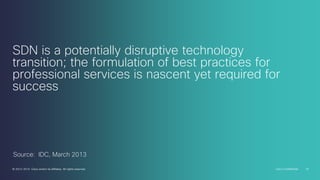 SDN is a potentially disruptive technology
transition; the formulation of best practices for
professional services is nascent yet required for
success

Source: IDC, March 2013
© 2013-2014 Cisco and/or its affiliates. All rights reserved.

Cisco Confidential

16

 