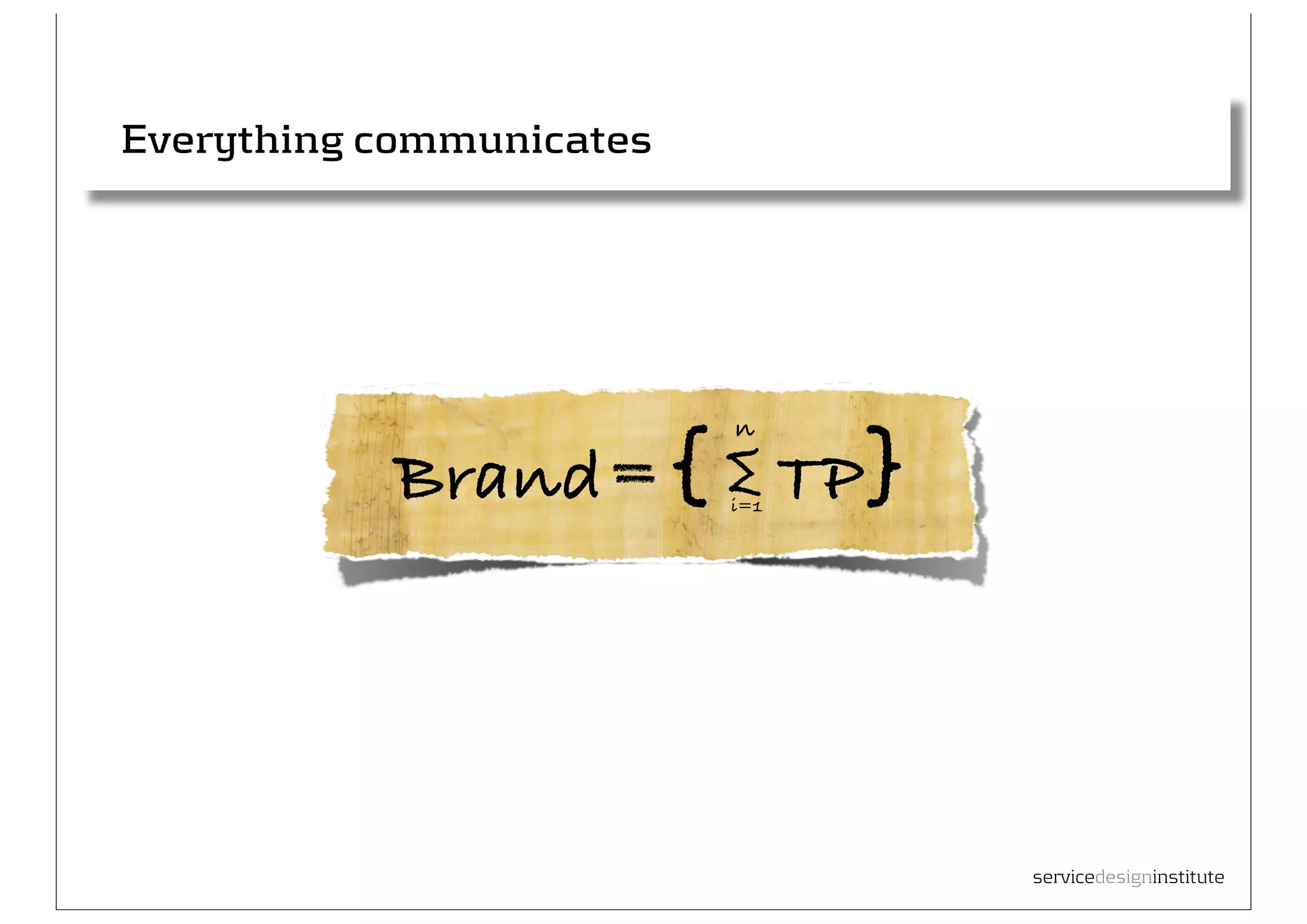 Everything communicates




                          {         TP}
                              n

           Brand


                          M
                              i=1




                                          servicedesigninstitute
 