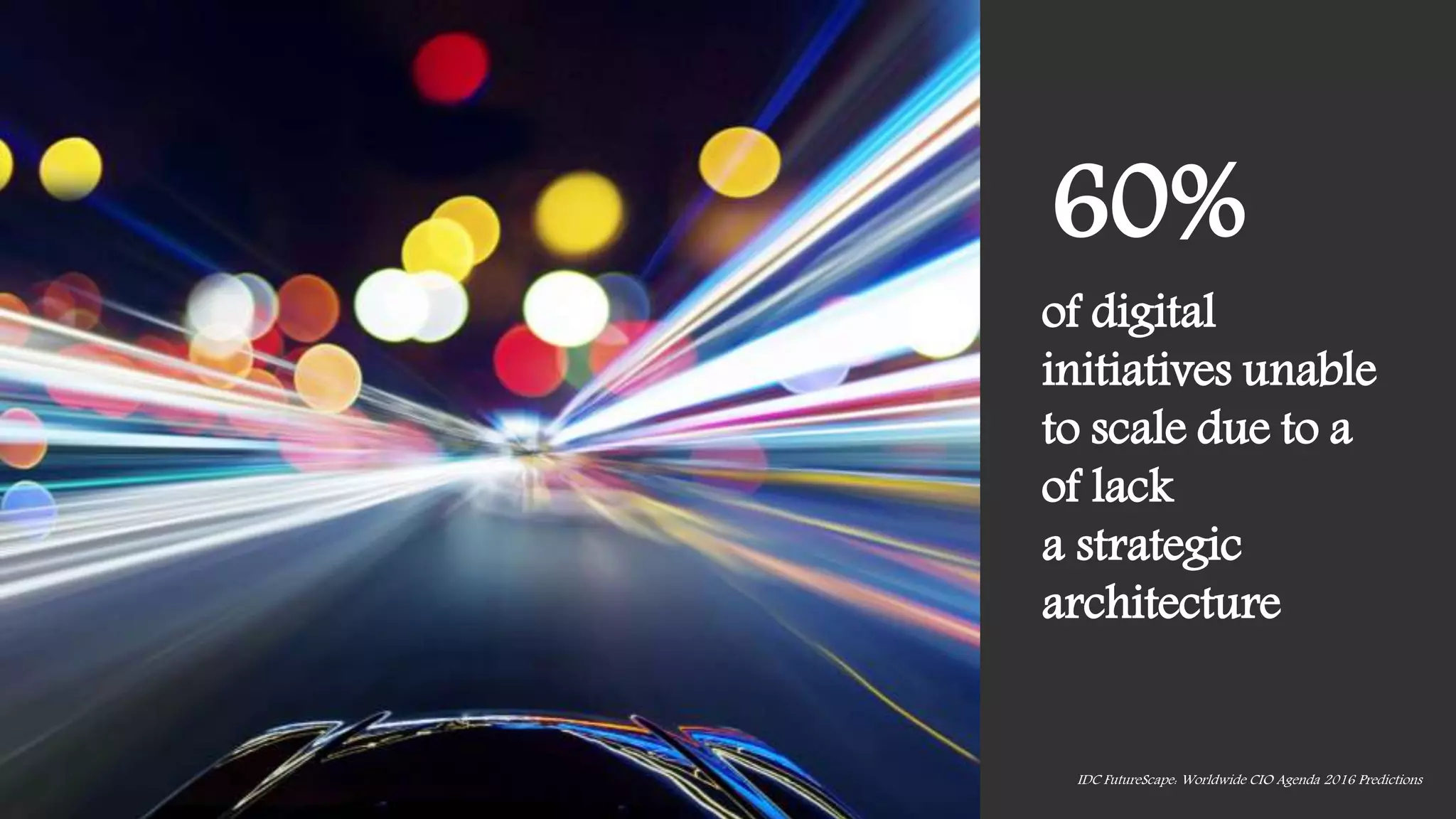 3 Orange Restricted
of digital
initiatives unable
to scale due to a
of lack
a strategic
architecture
IDC FutureScape: Worldwide CIO Agenda 2016 Predictions
60%
 