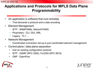 Applications and Protocols for MPLS Data Plane
Programmability
• An application is software that runs remotely
• That dema...