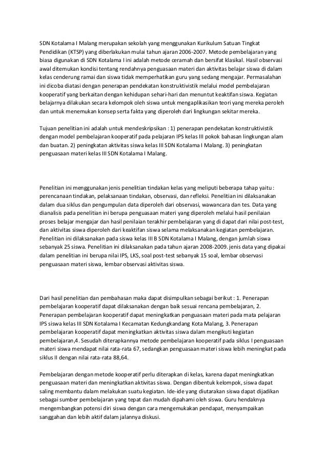 Sdn Kotalama I Malang Merupakan Sekolah Yang Menggunakan Kurikulum Sa