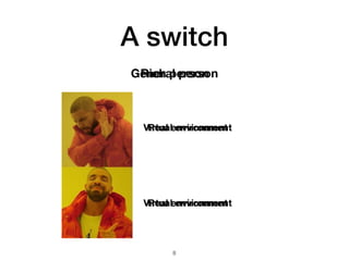 !8
A switch
Rich personGeneral person
Real environment
Virtual environment
Virtual environment
Real environment
 