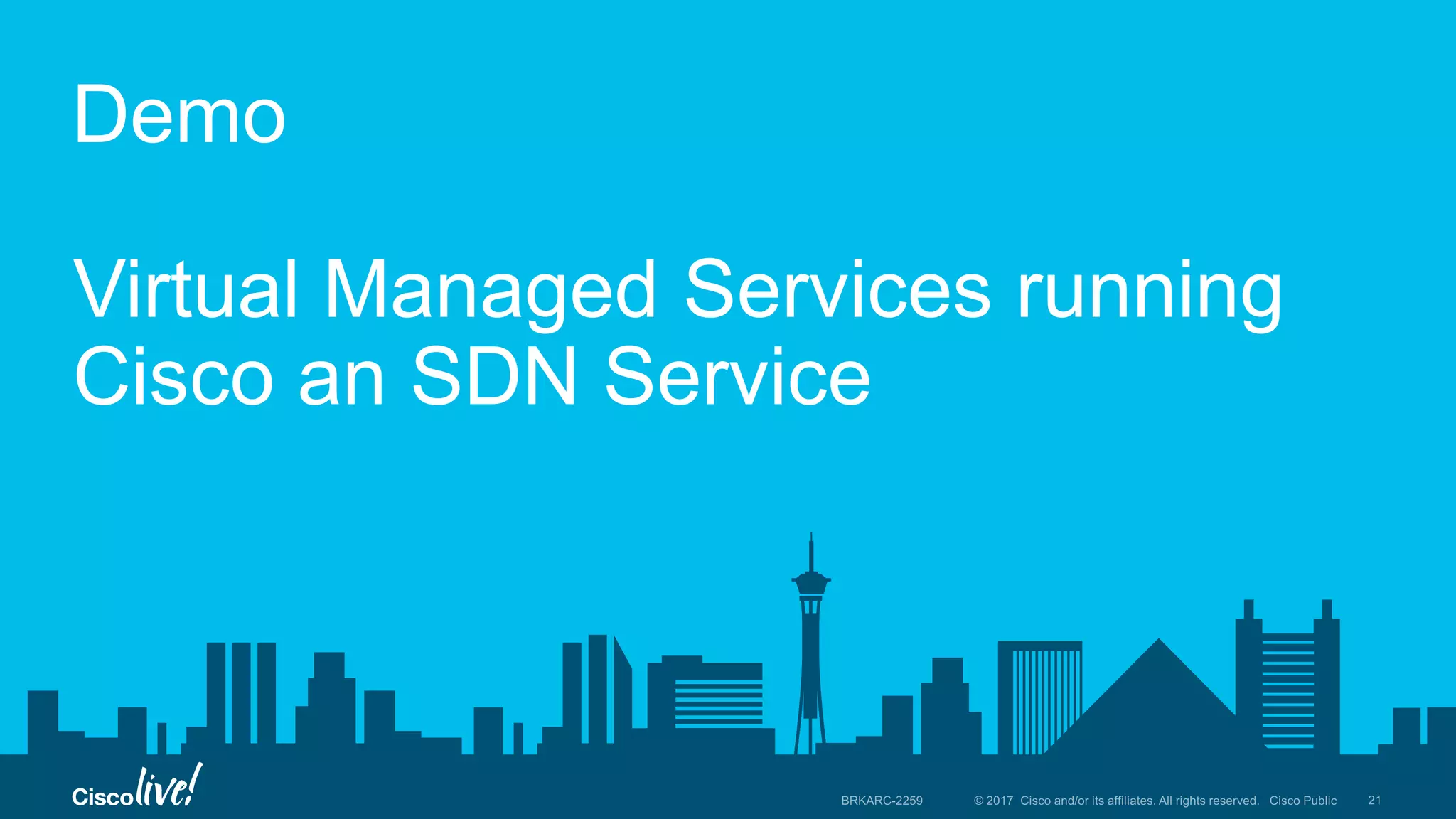 Demo
Virtual Managed Services running
Cisco an SDN Service
 