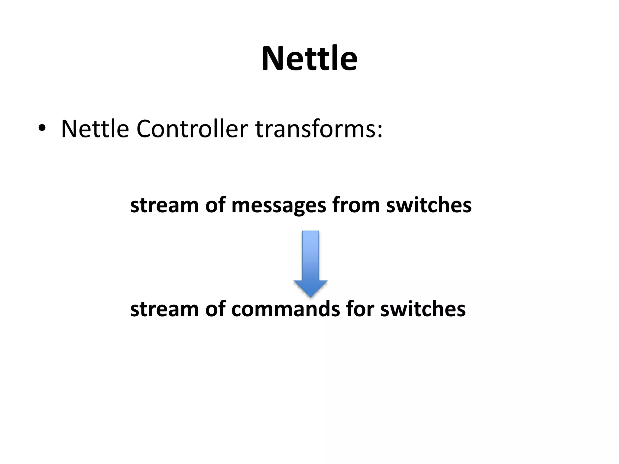 Nettle
• Example: install the flow rule, whenever a
switch joins the network
 